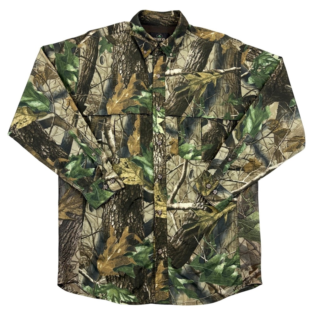 RedHead Shirt Mens Medium Brown Camo Nylon Long Sleeve Hunting Outdoor Hiking
